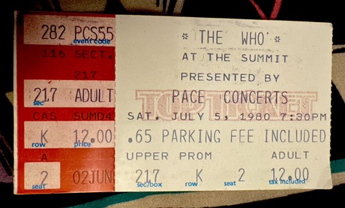 THE WHO - WHO ARE YOU TOUR - JULY 5, 1980 - AT THE SUMMIT HOUSTON TEXAS - TICKET