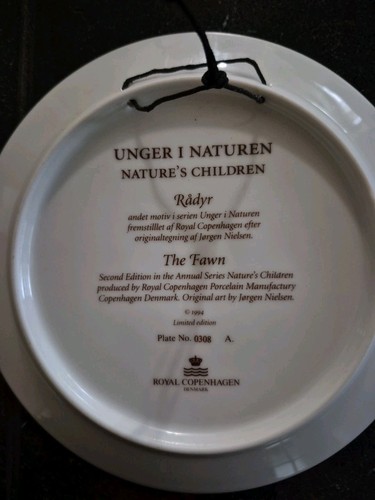 Royal Copenhagen The Fawn Nature's Children Denmark Jorgen Nielsen Porcelain 94' - Picture 3 of 5