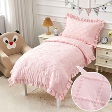 Bedding Set for Girls 4-Piece Boho Tufted Pink Comforter Set Jacquard Tufts R...