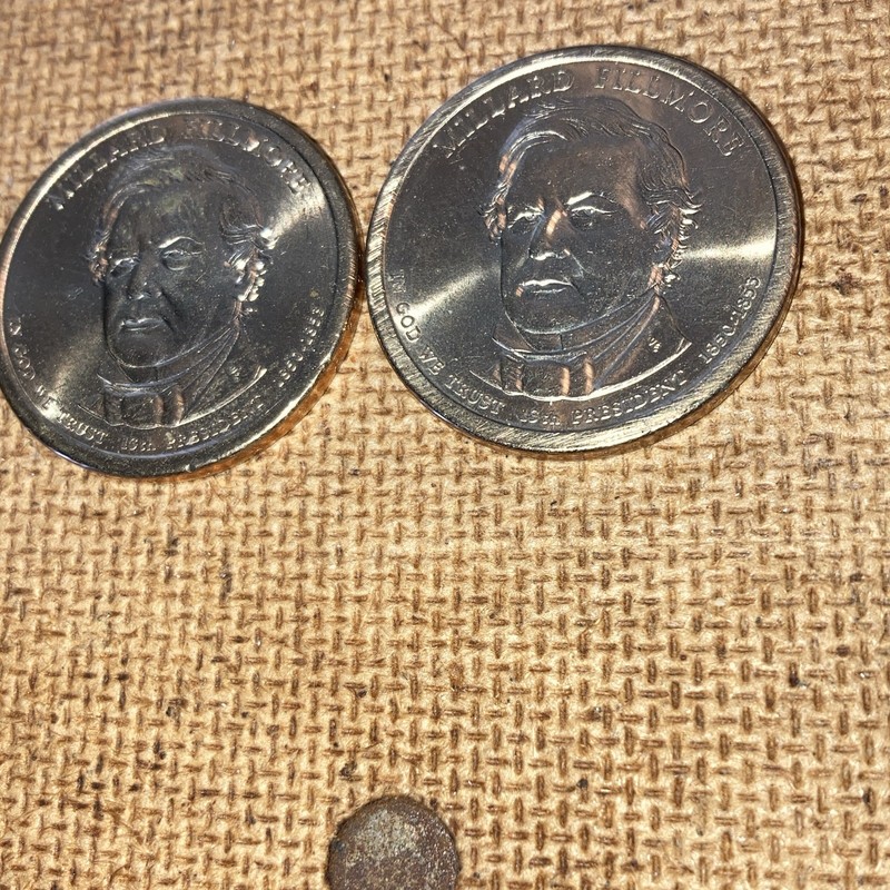 2 MILLARD FILLMORE PRESIDENTIAL $1 DOLLAR COINS UNCERTIFIED UNGRADED