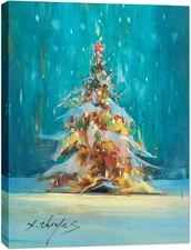 JZLDZS Christmas Wall Art Framed Winter Snow Scene Christmas Tree Canvas Paintin