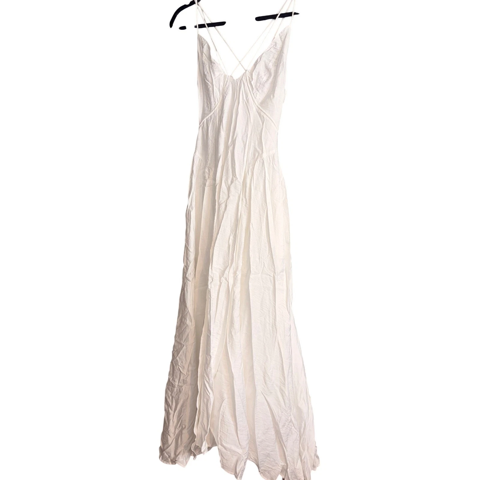 Commense White Crinkle Maxi Dress Strappy Sundress Tie Waist Resort
Opens in a new window or tab