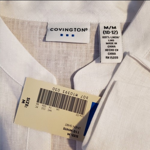 Covington Linen Blouse Size M White Split Neck Lagenlook Coastal Sheer Sears NEW - Picture 3 of 9