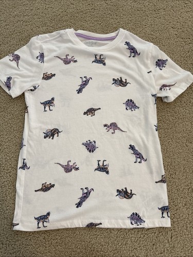 Boys 8/10  Cat & Jack Purple Dinosaur T-shirt T-Rex Triceratops - Picture 1 of 6