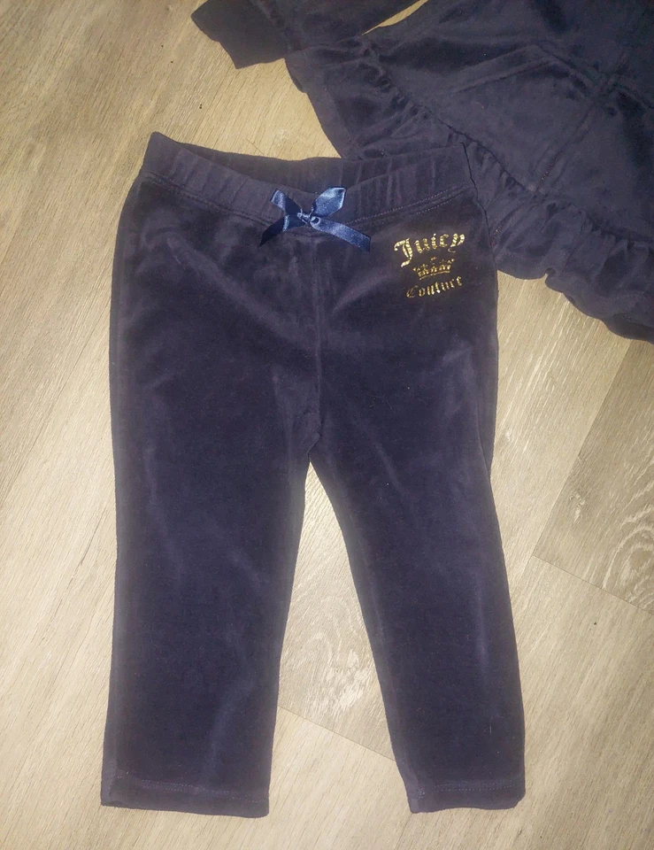 Calça jogger Juicy Couture feminina tamanho 2T veludo azul 2 peças roupa com capuz 24 meses - Imagem 4 de 4
