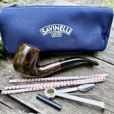 Savinelli One Starter Kit Smooth Bent Billiard (601) 6mm Filter Pipe w/ Case