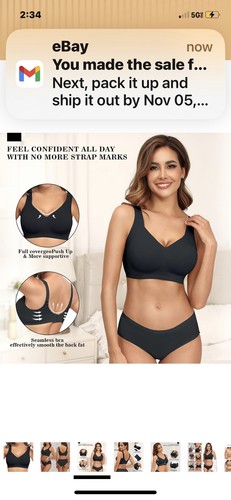 PoseFree Women's Seamless Wireless Push-Up Bra Medium Soft Full Coverage Black - Picture 3 of 6