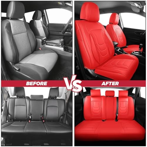 Red Car Seat Covers Full Set - Faux Leather Automotive Seat Protector - Picture 7 of 7