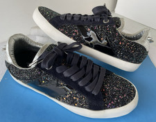 Zadig Voltaire Black Leather Multicolor Glitter Sneakers Wo s 39 Italy New