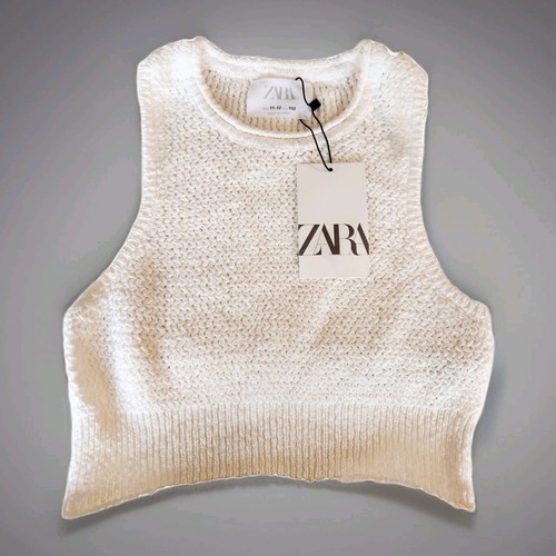 ZARA White Knit Crop Top Sleeveless Vest - Size: 11-12 (152cm) NWT