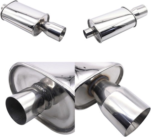 Silenciador de escape Vechkom 2,5" (63 mm) entrada / 3" (73 mm) salida plata acero inoxidable St - Imagen 5 de 8