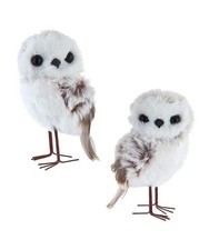 The Bridge Collection Set of 2 White Owl Christmas Ornaments - Fluffy