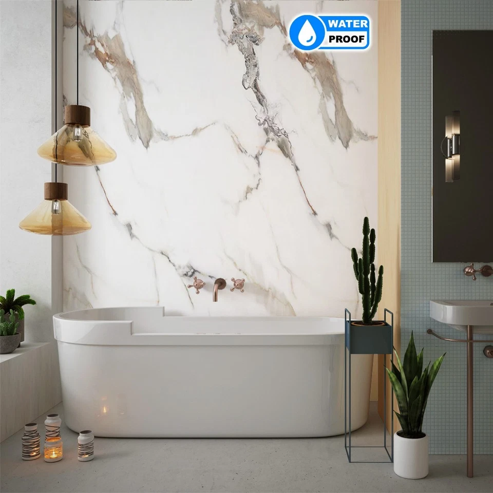 Paneles de pared de mármol de PVC IZODEKOR 4 piezas 24 pulgadas x 48 pulgadas - aspecto de mármol realista Foto 4 de 4