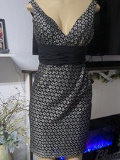 Maggy London Metallic Gold Jacquard Lace Cocktail Dress Silk Waist Size 4