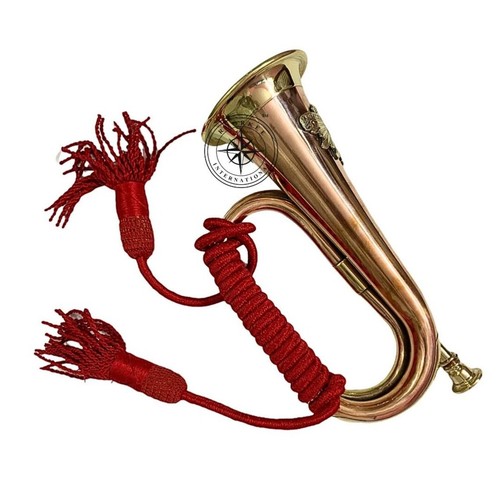12" Copper & Brass Bugle with Silk Rope Tassel Australian Military Forces Batch - Picture 4 of 7