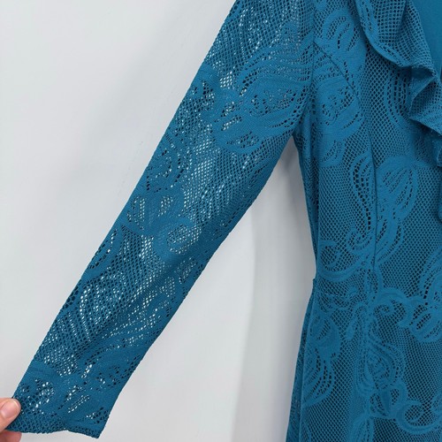 Lilly Pulitzer Tiki Wrap Romper S Teal Lace Mesh Sleeves Preppy Old Money Beach - Picture 5 of 9