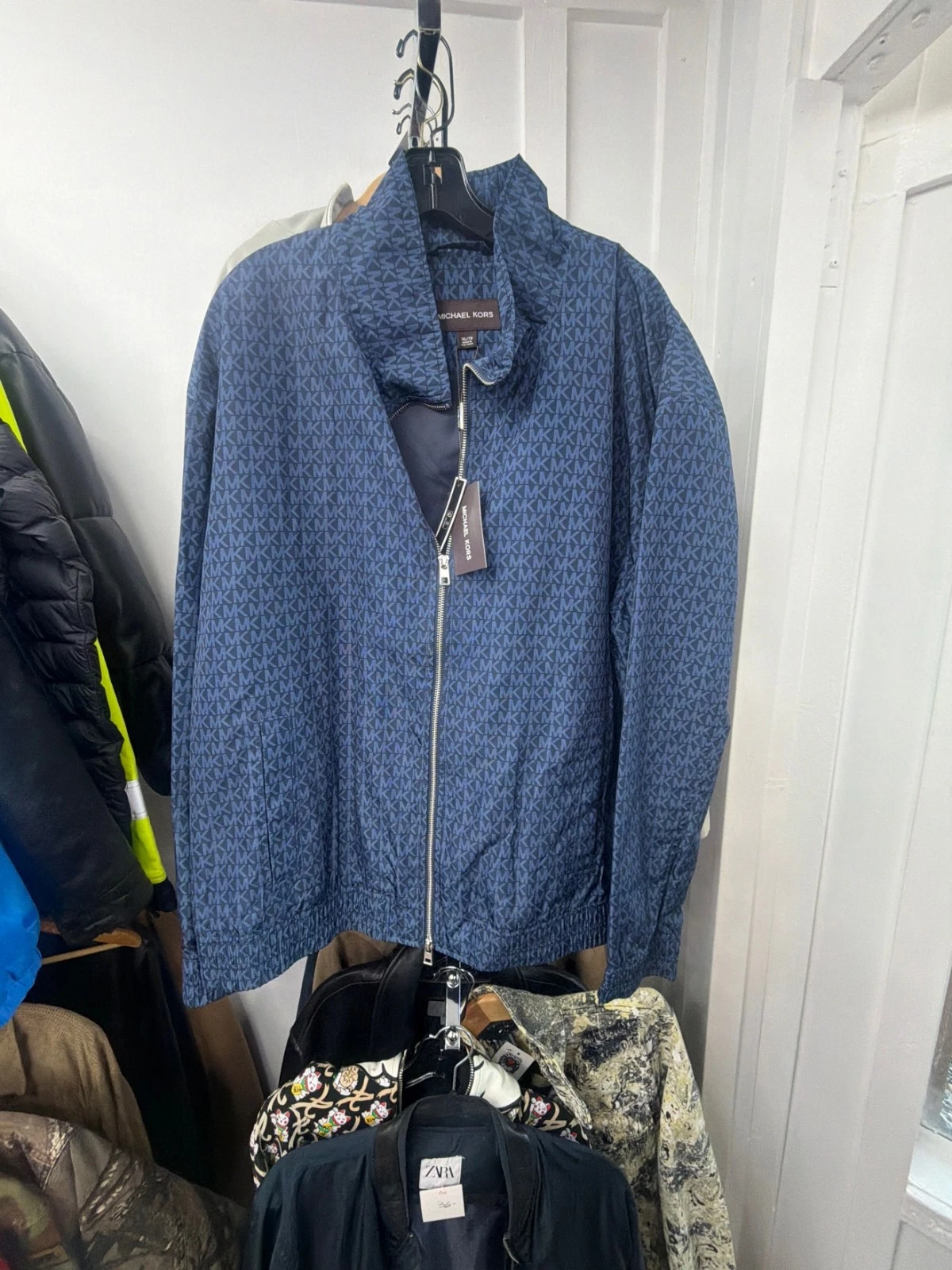 Michael Kors Blue Monogram Zip Jacket Men's XL New with Tags - product detail image 1