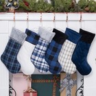 Blue Plaid Christmas Stockings Set 6 Xmas Stockings Decoration 20" Large Fire...