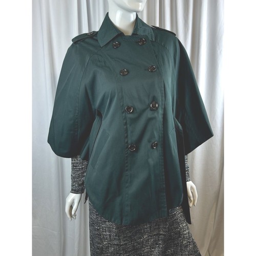 NEW YORK & Co XS/S Green Double Breasted Belted Trench Cape Jacket Fairy 63-03 - Picture 5 of 15