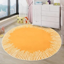 Modern Abstract Area Rug 5Ft Round Chic Sunshine Rug Nonslip Bedroom Carpet f...