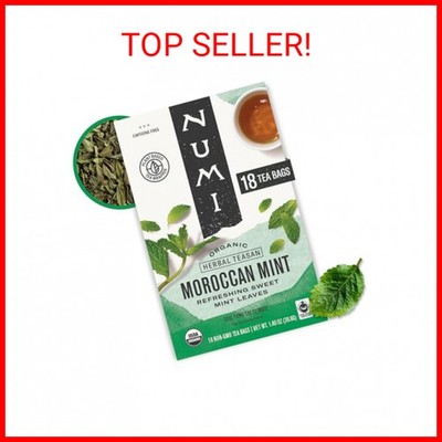 Numi Organic Moroccan Mint Tea, 18 Tea Bags, Refreshing Nana Mint, Caffeine Free