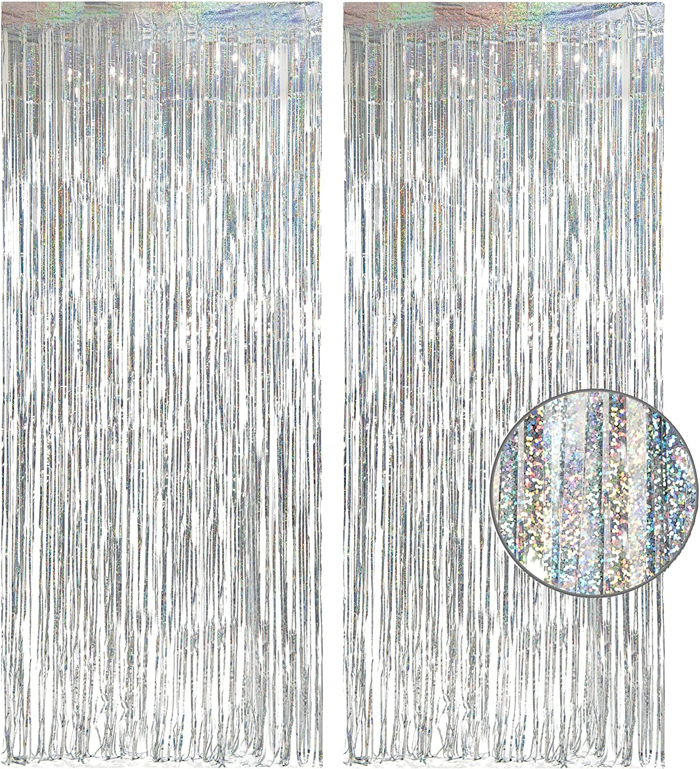 Silver Foil Fringe Tinsel Backdrop -  Metallic Tinsel Streamers Curtains for 202
