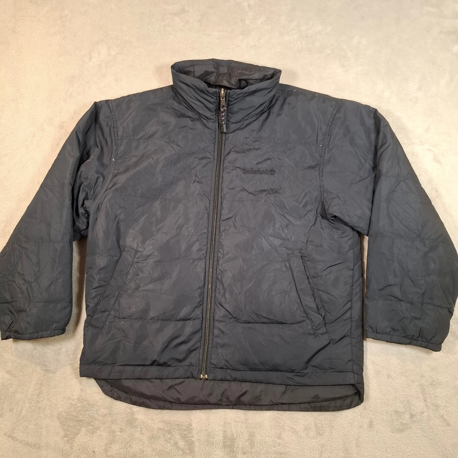 Timberland Jacket Mens Medium Navy Reversible Duck Down Puffer Weathergear