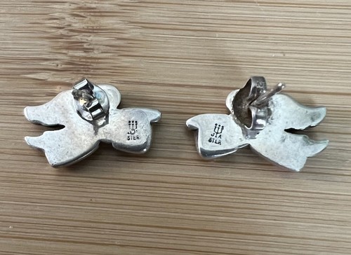 James Avery Angel Bearing Love Heart Scroll Sterling Silver 925 Post Earrings - Picture 4 of 5