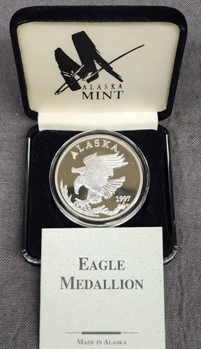 1997 Eagle Medallion 1 oz .999 Fine Silver Bullion Alaska Mint with Box and COA