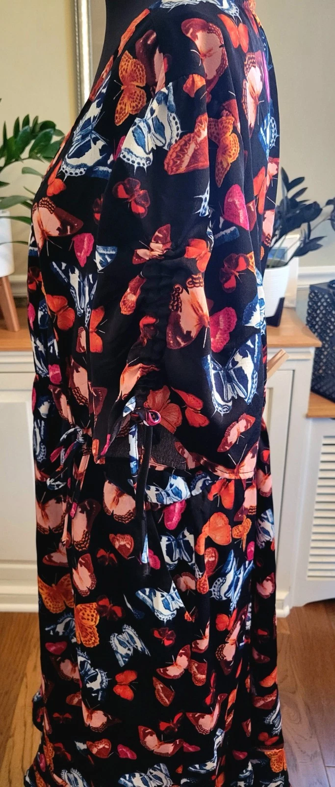 VETEMENTS Abito Torrid Nero Stampa Farfalla Midi Spazzolato Charme Avvolgente Taglia 2X 18 20