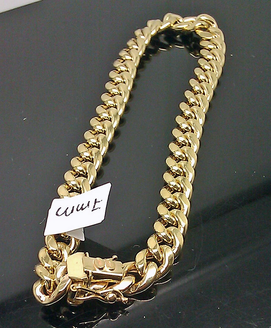 Men Real 10k Yellow Gold 7.2 mm Miami Cuban Bracelet Box Lock 9