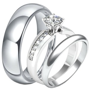 His-Hers-Titanium-amp-Stainless-Steel-Princess-CZ-Engagement-Ring-Wedding-Band-Set
