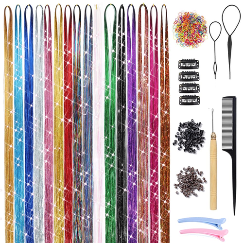 16 Colors Hair Tinsel Kit with Tools 3200 Strands Glitter Tinsel Hair Extensions - Picture 8 of 12