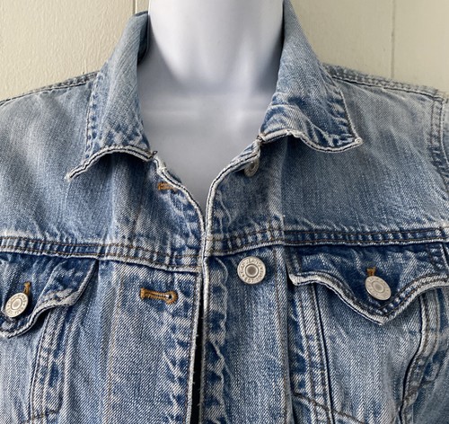 Gap 1969 Distressed Button-Up Denim Jean Jacket Light Wash Classic Sz Medium - Picture 2 of 7
