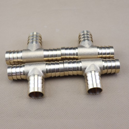 4PC Tee3 Way 3/4"19mm Brass Hose Barb Fitting Pipe Tubing Splicer Fuel Water Gas - Picture 4 of 5
