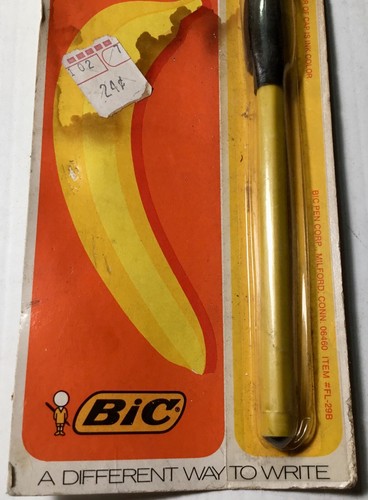 1970's BIC BANANA FINE LINE MARKER BLACK INK SEALED DAMAGED DIRTY PACKAGING - Picture 5 of 13