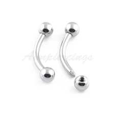 STAINLESS Solid STEEL CURVES BENT BARBELL RING With Balls Body Piercing Jewelry