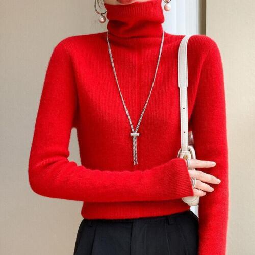 Pull automne hiver 100 % laine pour femmes col roulé tricot chemisier tricot tricot - Photo 1/16