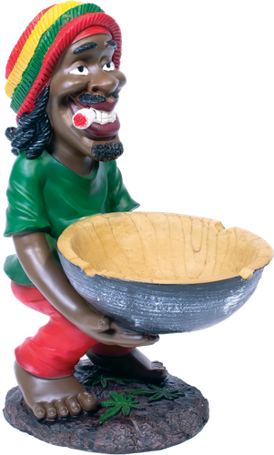 18" Rasta Jamaican Man Holding Round Bowl Polyresin Ashtray Decoration - Bild 2 von 2