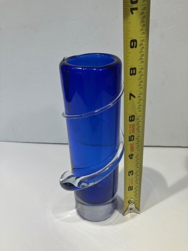 Cobalt Bue & Clear Art Glass Vase Czech Republic Signed J Svoboda - Picture 10 of 15