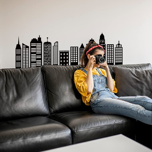 SUPERDANT Cityscape Wall Stickers City Buildings Silhouettes PVC Wall Art Dec... - Picture 5 of 8