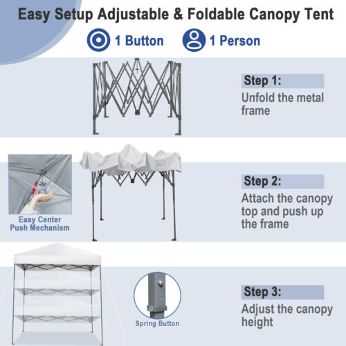 Patio 6.6x6.6ft Outdoor Pop-up Canopy Tent UPF 50+ Portable Sun Shelter White - Picture 7 of 10