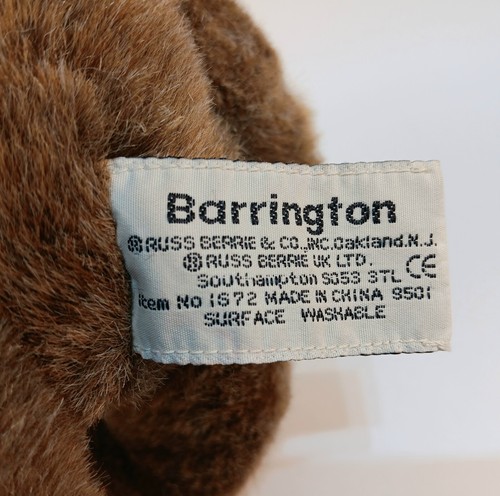 Rare Vintage 11" Russ Berrie Teddy Bear Barrington Brown # 1672 Jointed Plush - Picture 8 of 11