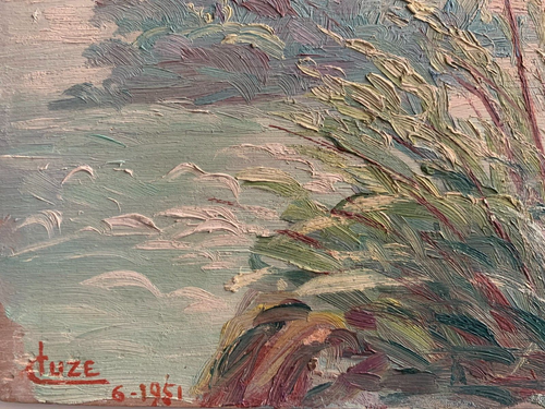ANCIENNE PEINTURE VUE DE NEUVILLE-SUR-AIN SIGNEE CLUZE 1951 - Bild 3 von 10
