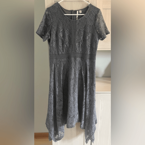 LC Lauren Conrad Womens Gray Asymmetric Round Neck Fit And Flare Dress - Size 14 - Picture 2 of 10