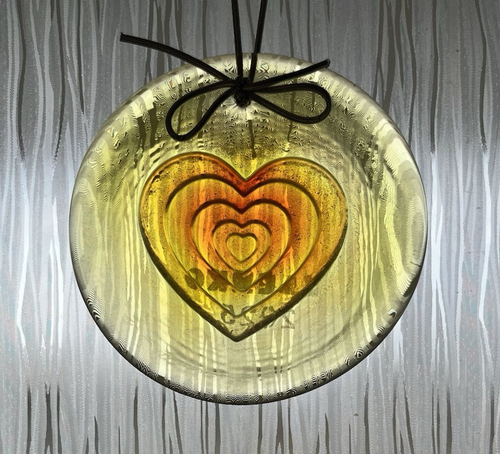 Blenko Glass Suncatcher - Hearts - Tangerine - Picture 2 of 7