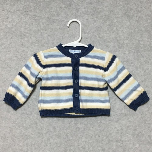 Janie and Jack Baby Boy Sweater 3-6M Striped Cardigan Blue Tan White - Picture 1 of 5