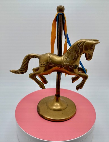 Vintage Brass Carousel Horse Figurine 8”– Made in Korea – Carnival Décor - Picture 4 of 6