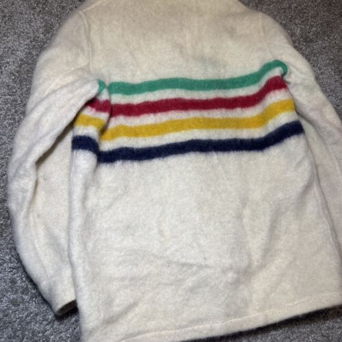 Vintage 1960er Hudson Bay 4 Punkt Farbe Streifen Elfenbein Wolle Knopfleiste Jacke 20x29" - Bild 9 von 11