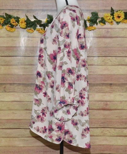Krazy Kat Chiffon Pink Floral Blouse Roll Tab Sleeve Plus 3X Causal Night Out - Picture 5 of 11